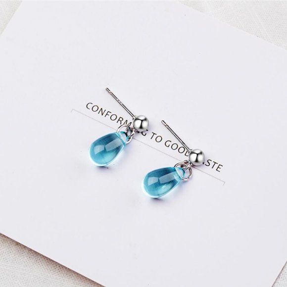 NEW 925 Sterling Silver Crystal Waterdrop Earrings - Picture 2 of 6